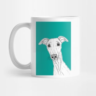 Whippet Dog Portrait ( teal background ) Mug